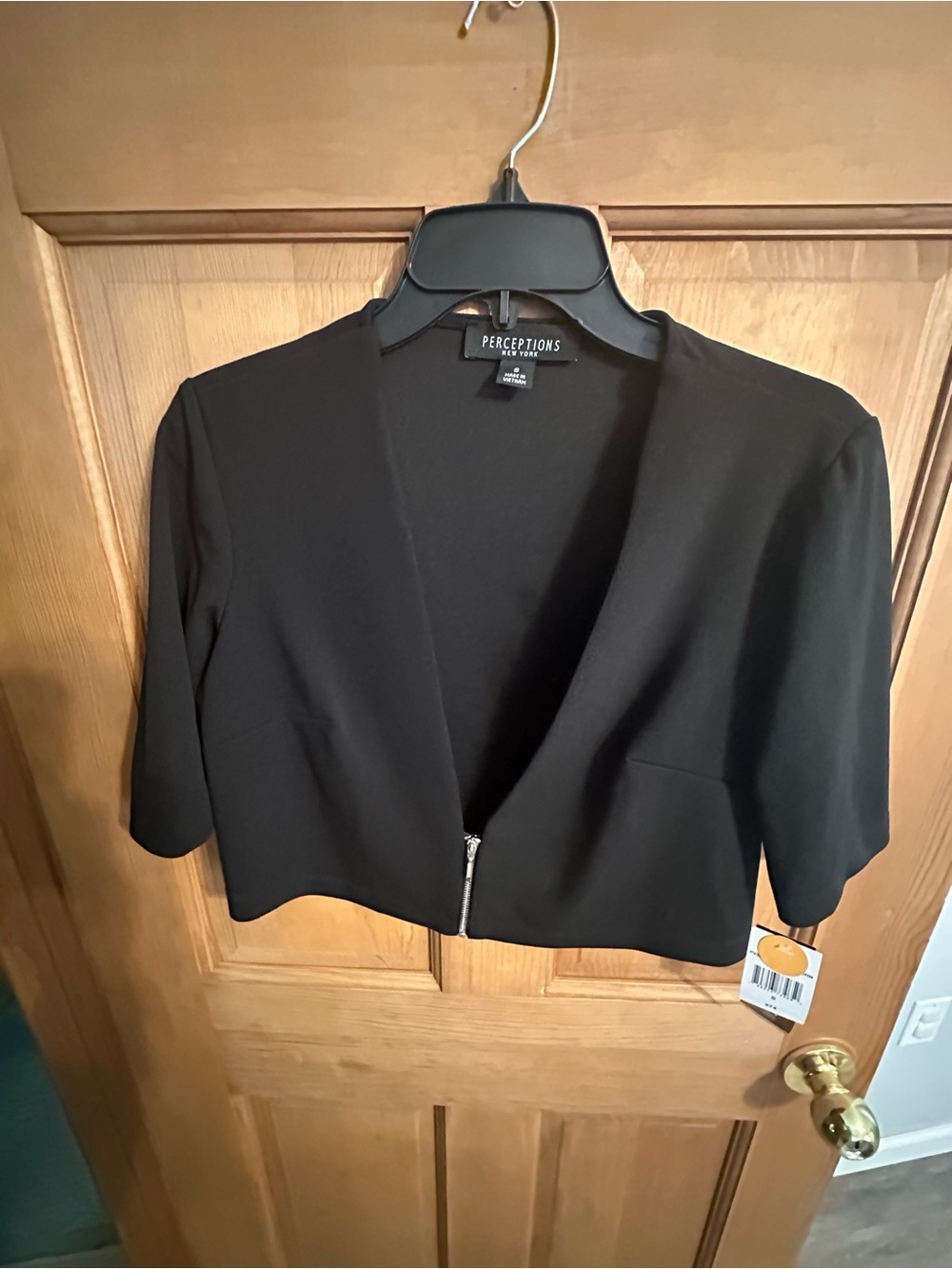 Perceptions Black Cropped Open-Front Blazer with Zip Detail